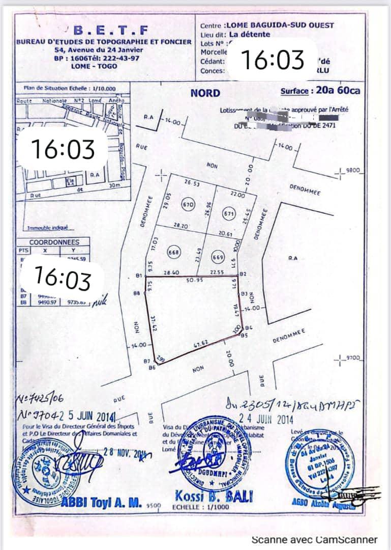 Terrain de 2060 m² en vente en angle de rue à Baguida – 170 millions FCFA