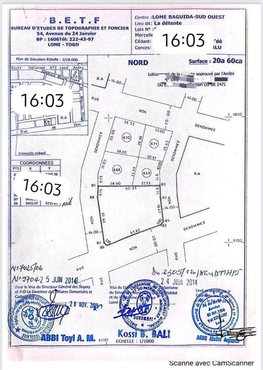 Terrain de 2060 m² en vente en angle de rue à Baguida – 170 millions FCFA