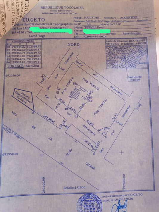 Terrain de 600 m² en vente en bordure de goudron à Légbassito – 30 millions FCFA