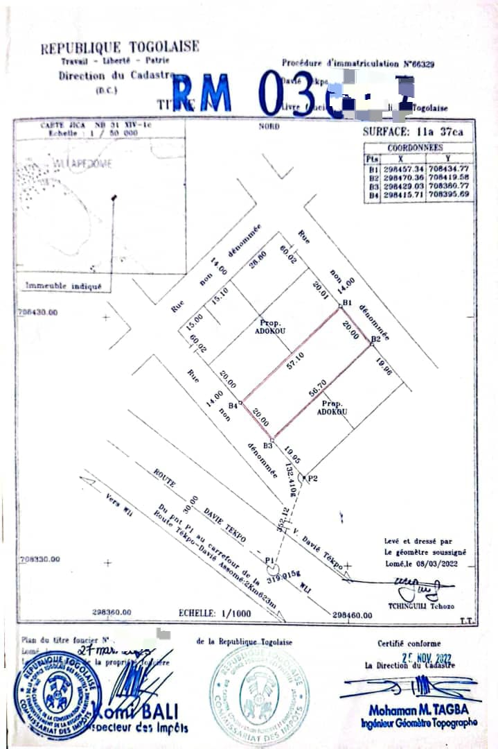 Terrain de 1200 m² en vente à Davié – 11 millions FCFA