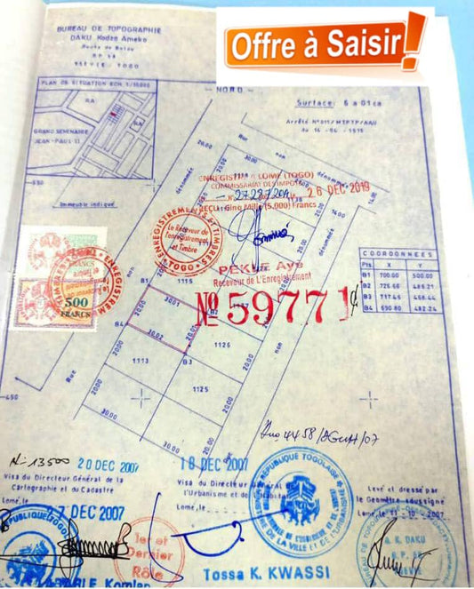 Terrain 1 lot en vente à Hédzranawoé – 75 millions FCFA