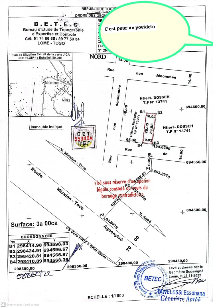 Terrain 1 lot en vente à Attikoumé – 95 millions FCFA