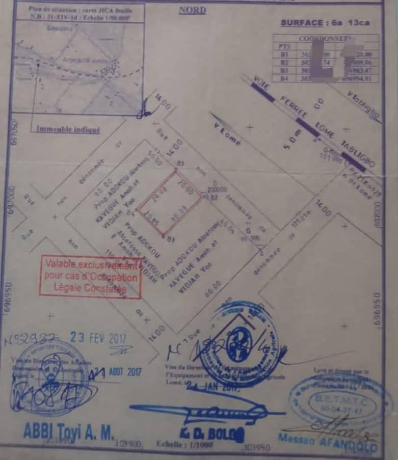 Terrain de 613 m² en vente à Adetikopé Kpota Vé – 17 millions FCFA