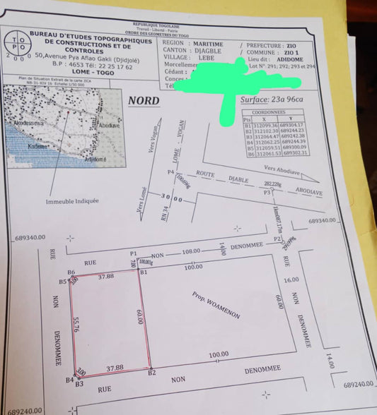 Terrain en vente à Djagblé Lebé – 13 millions FCFA