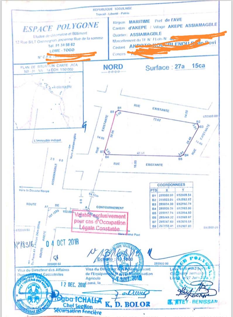 Terrain à vendre à Aképé – 12 Millions FCFA le lot