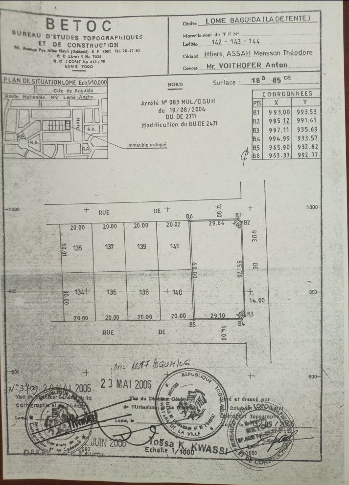Terrain de 3 lots en vente à Baguida – 130 millions FCFA