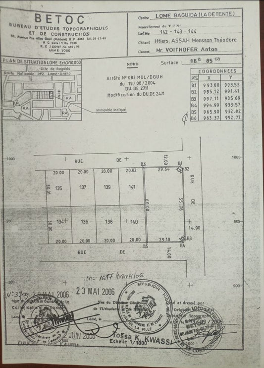 Terrain de 3 lots en vente à Baguida – 130 millions FCFA