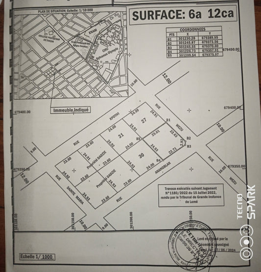 Terrain de 612 m² en angle de rue à vendre à Tokoin Protestant – 85 millions FCFA