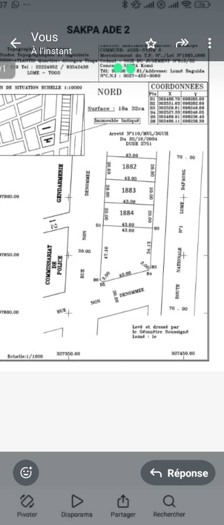 Terrain à vendre à Adétikopé – 22 Millions FCFA