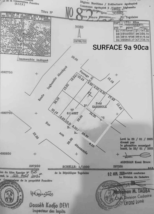 Terrain de 900 m² en vente en bordure de goudron à Agoè Legbassito – 70 millions FCFA