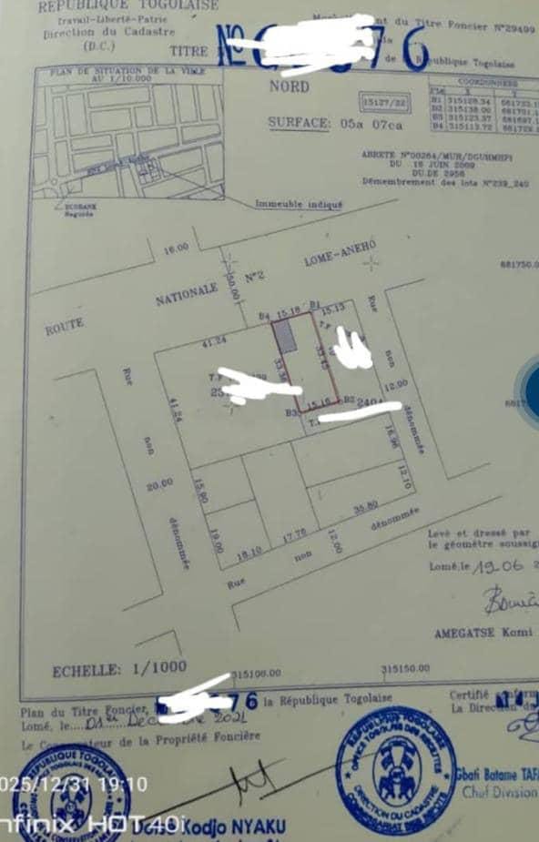 Terrain de 507 m² en vente à Baguida au bord du goudron – 100 millions FCFA