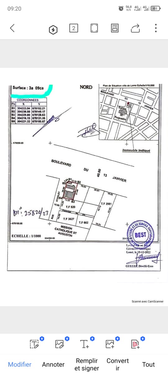 Terrain de 300 m² en angle de rue à vendre à Dékon – 250 millions FCFA
