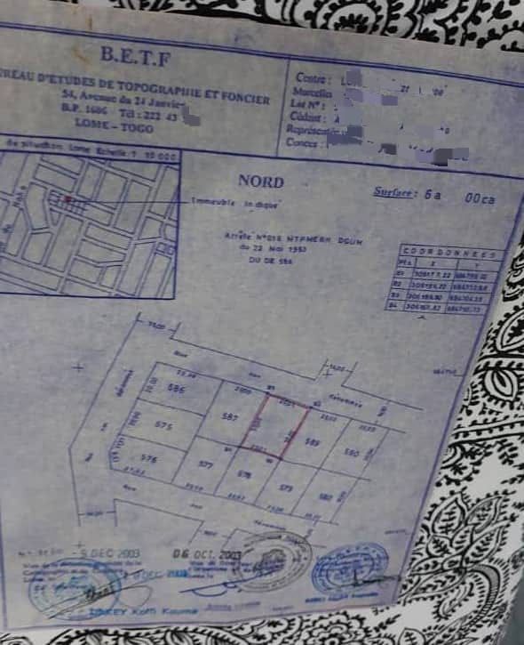 Terrain de 600 m² en vente à Hédzranawoé – 65 millions FCFA