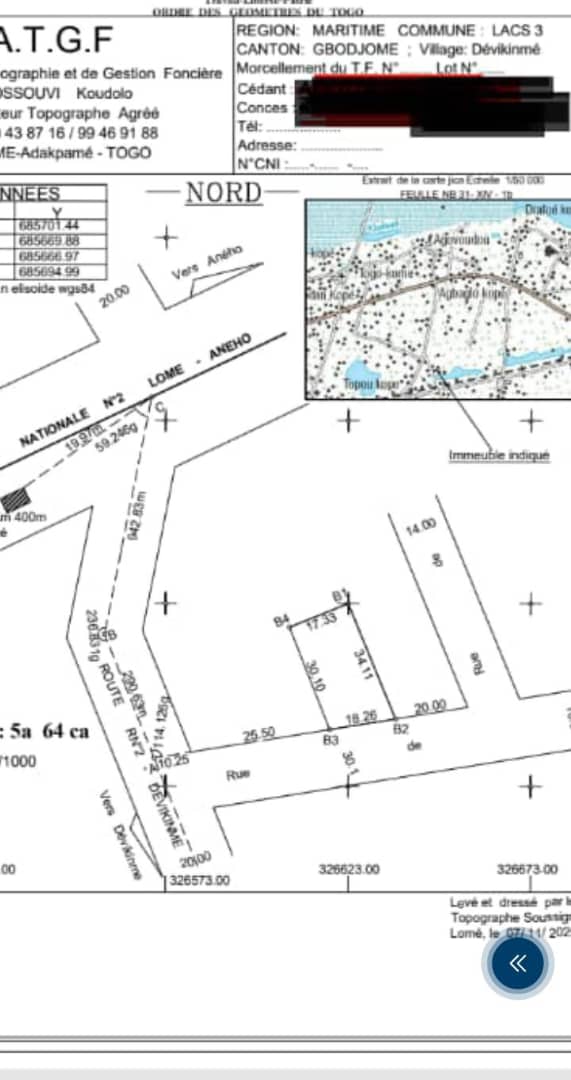 Terrain de 600 m² en vente à Agovoudou - Devikeimé, côté plage et lac – 6,5 millions FCFA