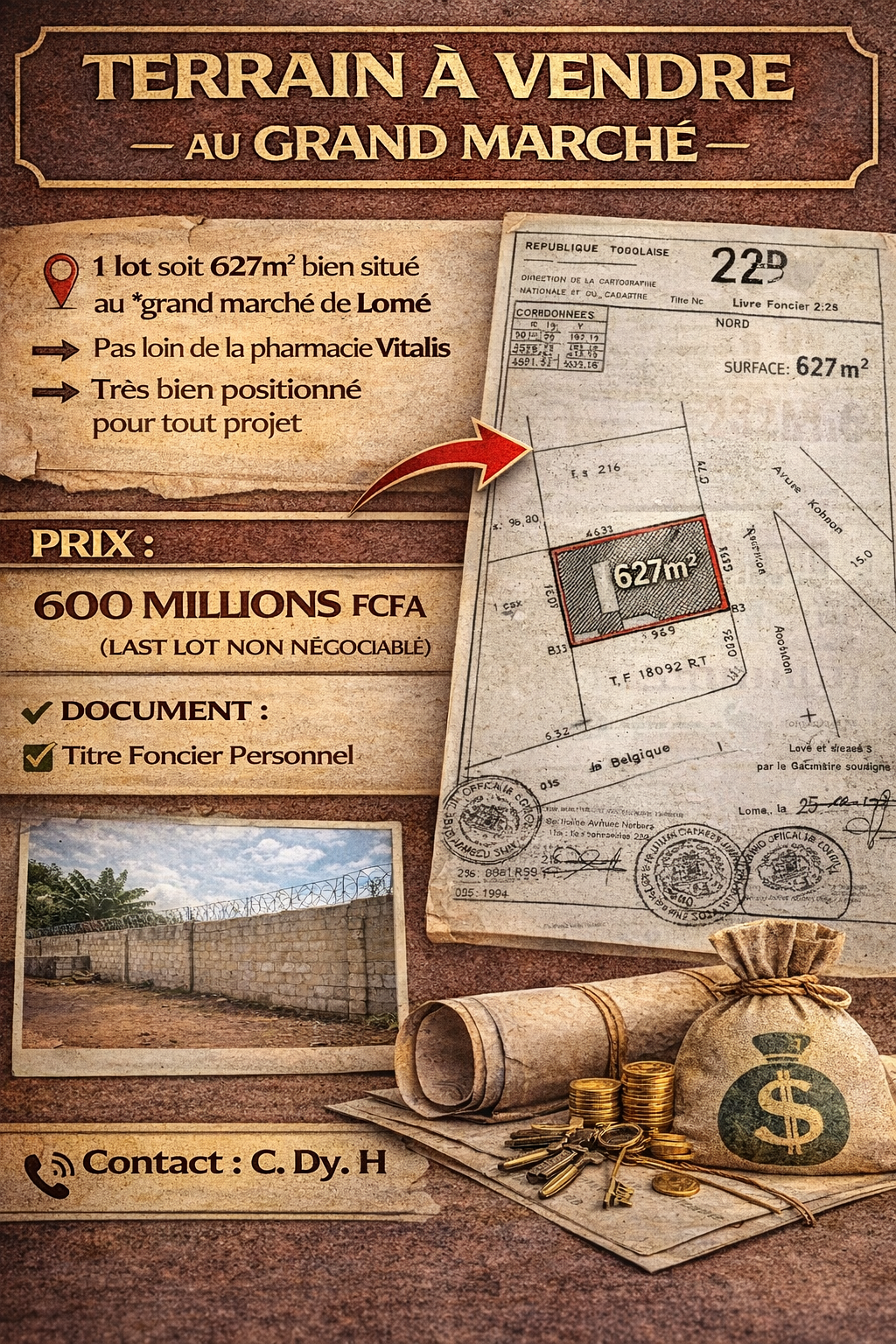 TRÈS BON TERRAIN À VENDRE À ADÉTICOPÉ AU BORD DU GOUDRON