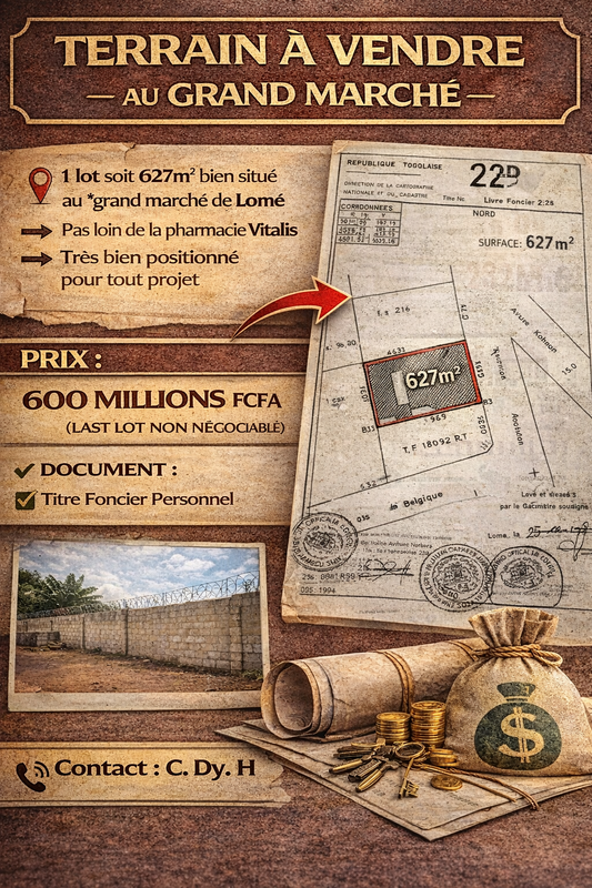 TRÈS BON TERRAIN À VENDRE À ADÉTICOPÉ AU BORD DU GOUDRON