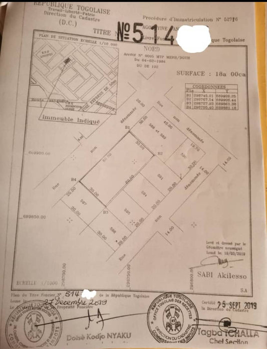 TERRAIN DE 3 LOTS À VENDRE À AGOÉ ANOKUI