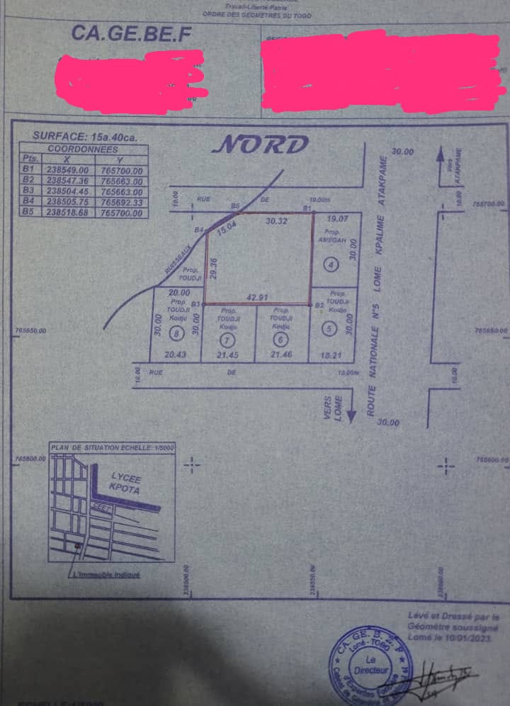 6 lots en vente à Tové Dzigbé – 4.5 millions FCFA