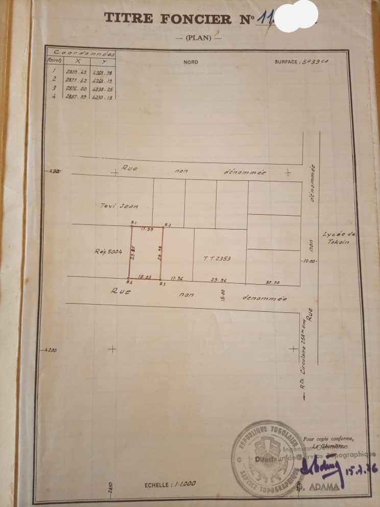 Terrain de 600 m² en vente à Tokoin Soted – 85 millions FCFA