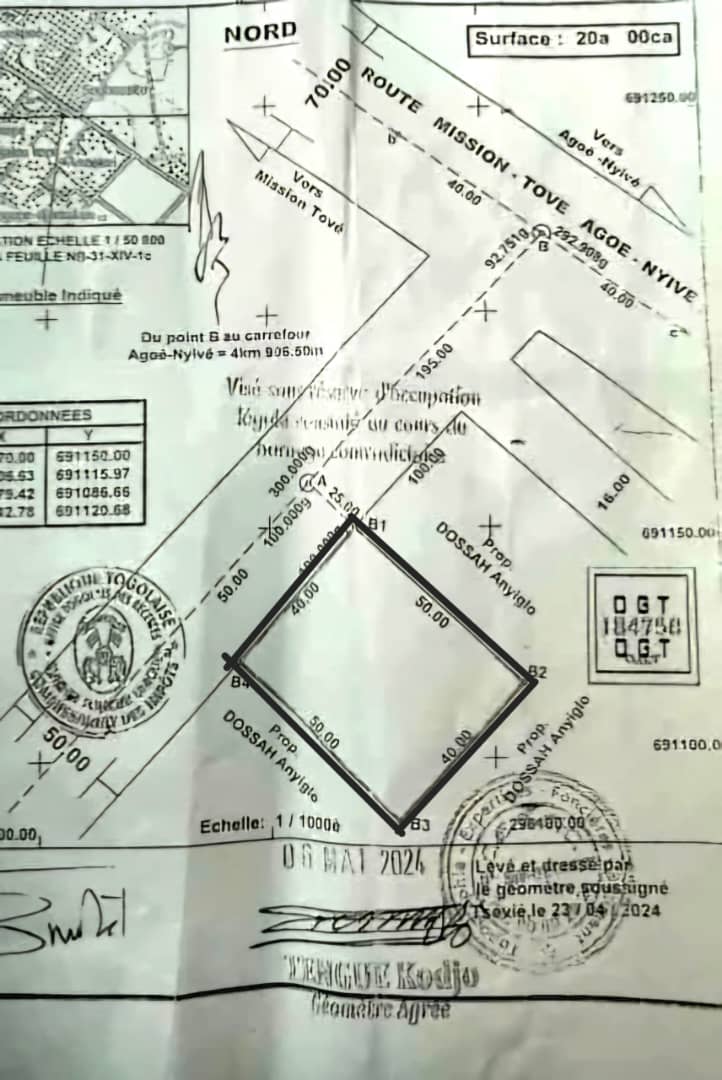 Terrain à vendre à Agoè – 250 Millions FCFA