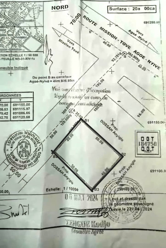 Terrain à vendre à Agoè – 250 Millions FCFA