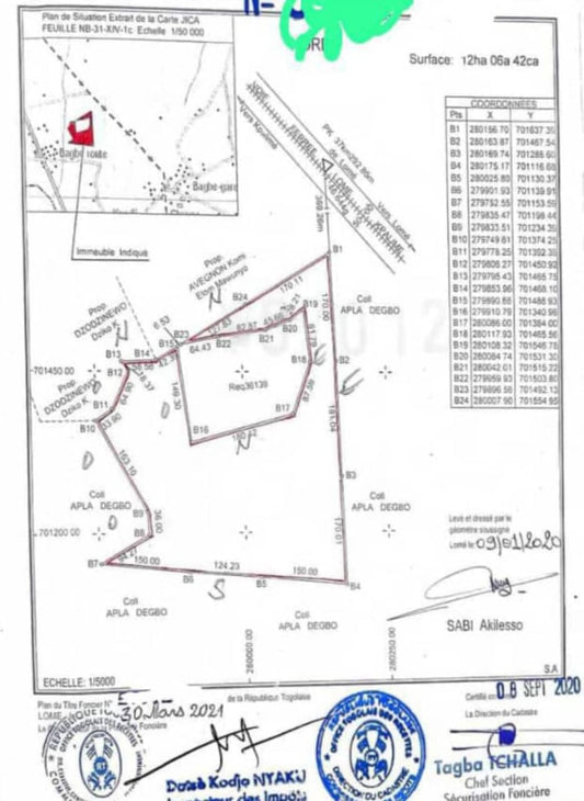 Terrain de 12 hectares en vente à Bagbe – 12 millions FCFA par hectare