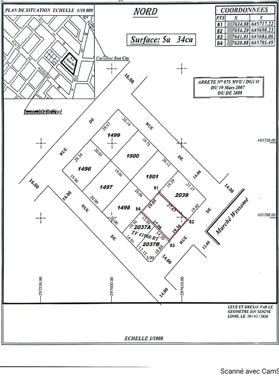 Terrain clôturé de 5a 34 ca en vente à Avédji Marché – 45 millions FCFA