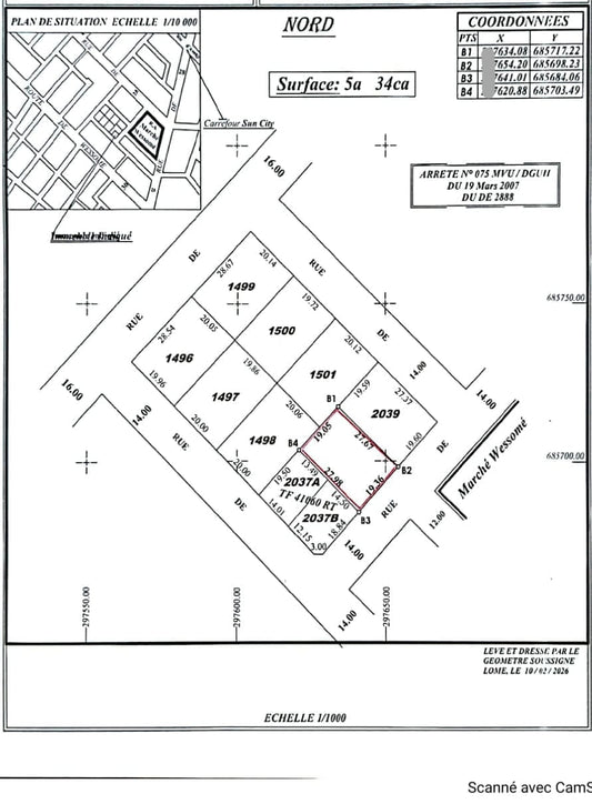 Terrain clôturé de 5a 34 ca en vente à Avédji Marché – 45 millions FCFA