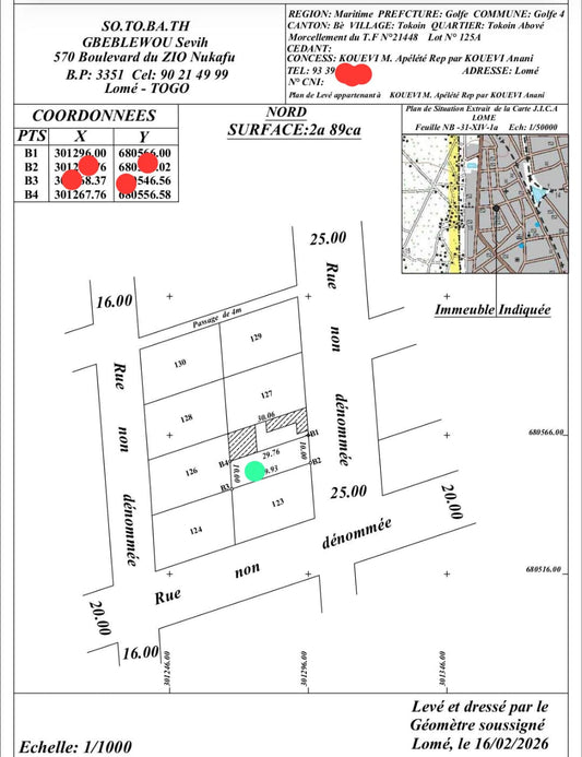 Terrain en vente à Tokoin Casablanca – 35 millions FCFA