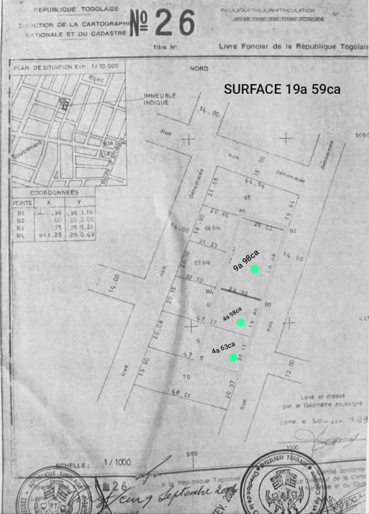Terrain de 3,25 lots en vente à Attiegou – 55 millions FCFA le lot