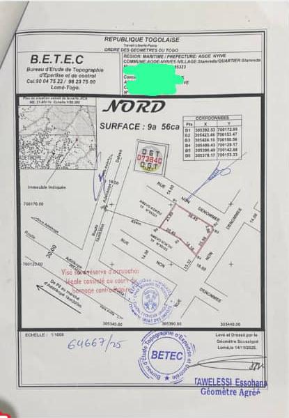 Terrain de 956 m² en vente en angle de rue à Adetikopé – 20 millions FCFA