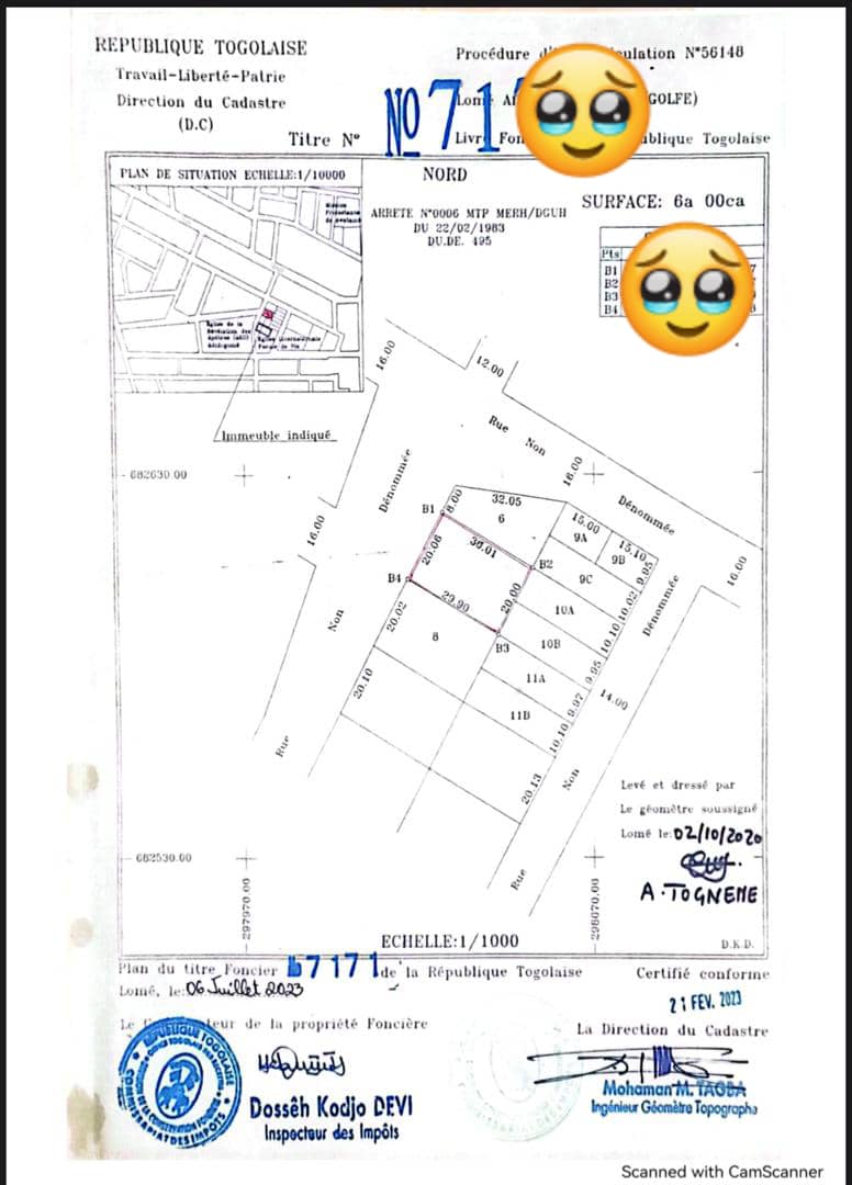 Terrain de 1 lot en vente à Adidogomé Boukarou – 35 millions FCFA