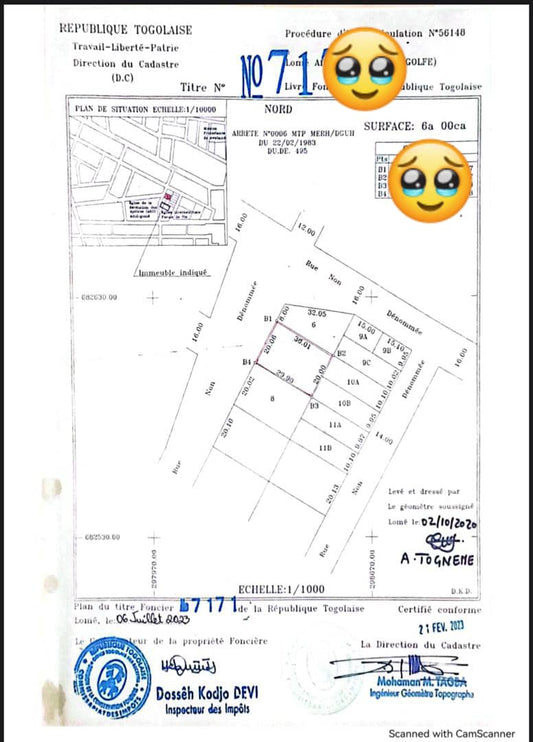 Terrain de 1 lot en vente à Adidogomé Boukarou – 35 millions FCFA