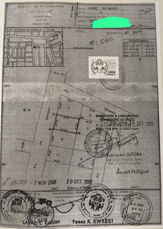 Terrain de 601 m² en vente à Tokoin Novissi – 80 millions FCFA