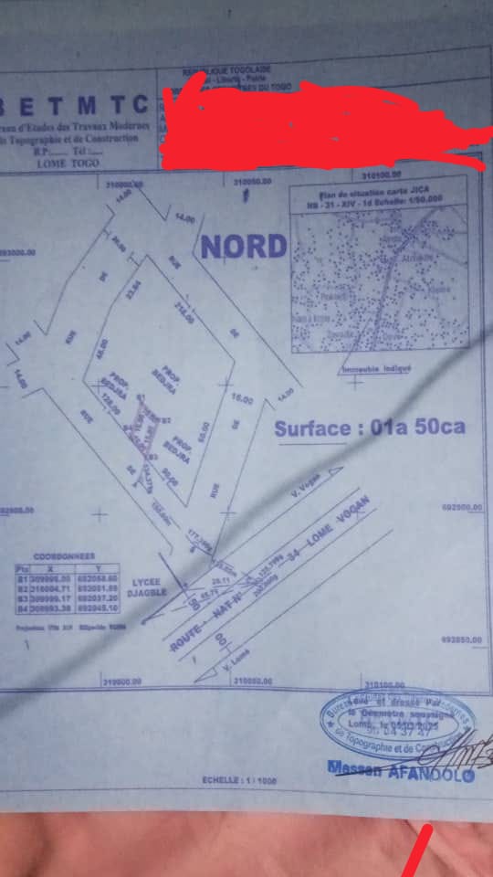 Terrain en vente à Djagblé – 6 millions FCFA