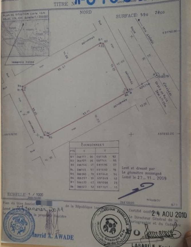 Terrain de 5928 m² en vente à Aképé – 11 millions FCFA le lot