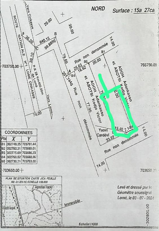 Terrain de plus d'un lot (7a 27ca) en vente à Davié – 8 millions FCFA