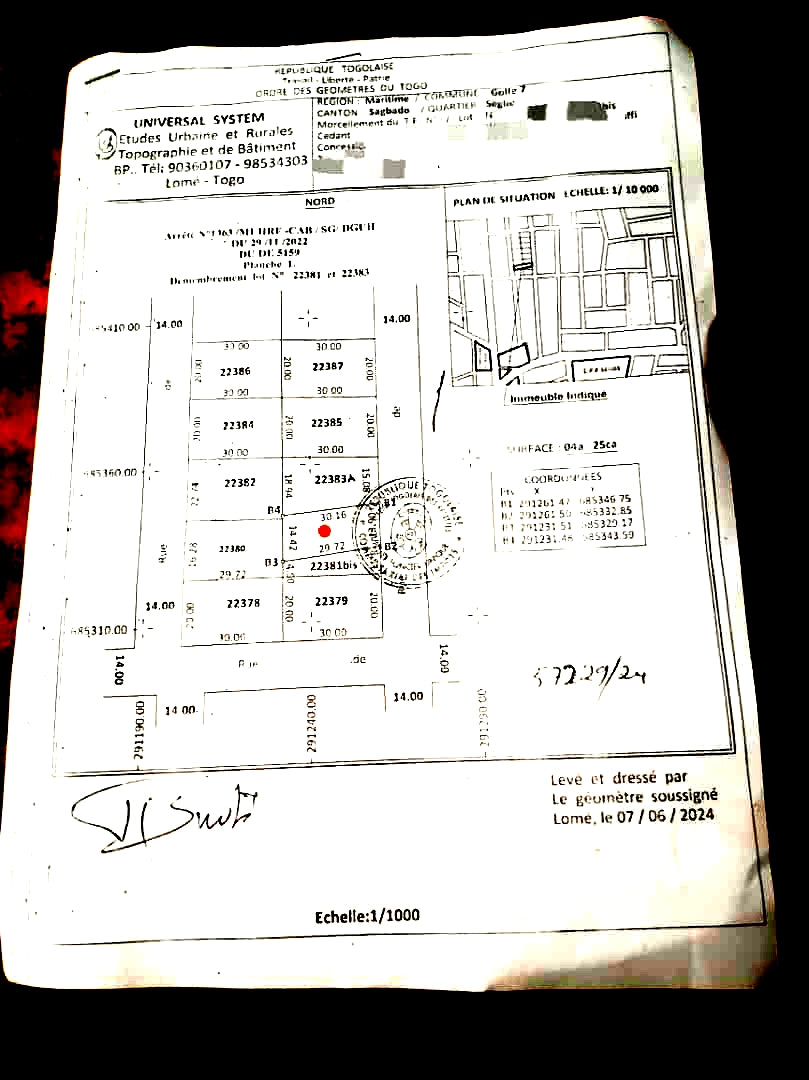 Terrain à vendre à SEGBÉ – 16 Millions FCFA