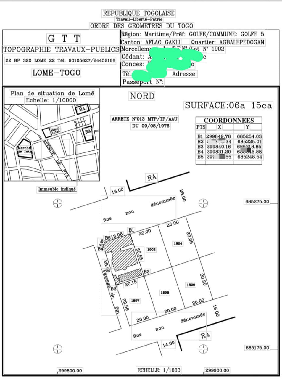 Lot en angle de rue avec projet immobilier locatif à vendre à Totsi – 60 millions FCFA