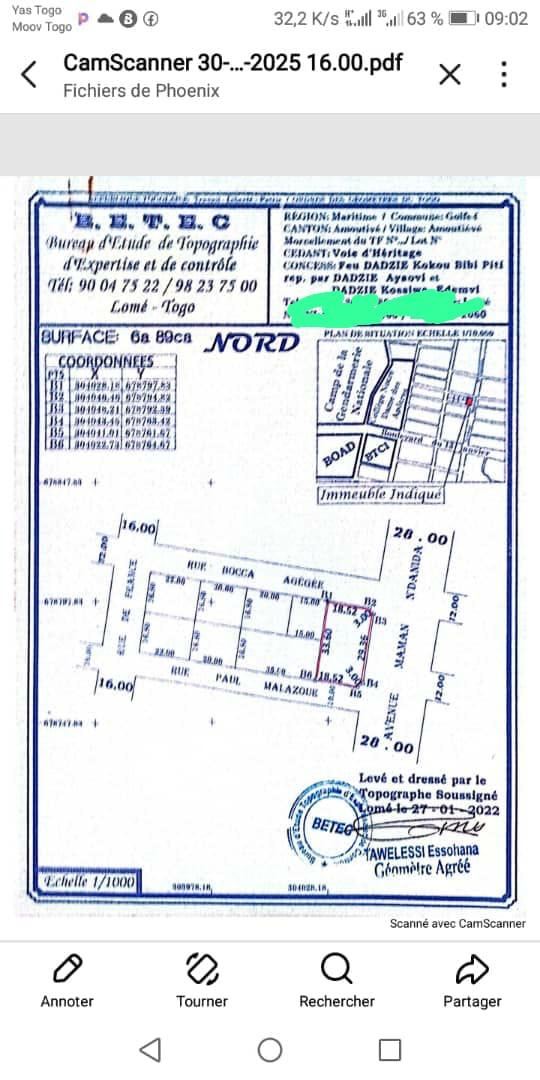 Terrain de 689 m² en vente à Dékon en bordure de goudron – 600 millions FCFA
