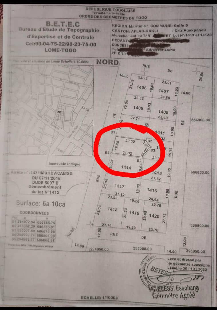 Terrain à vendre à Amadahomé – 30 Millions FCFA