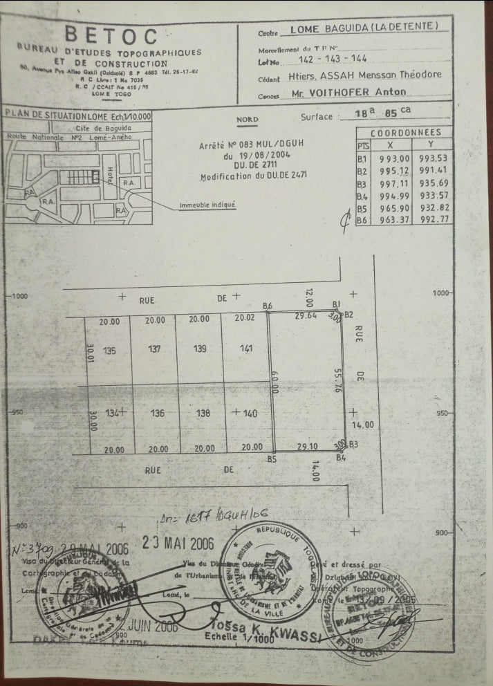Terrain de 3 lots en vente à Baguida côté plage – 130 millions FCFA