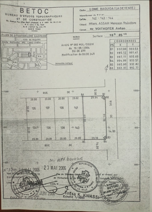 Terrain de 3 lots en vente à Baguida côté plage – 130 millions FCFA