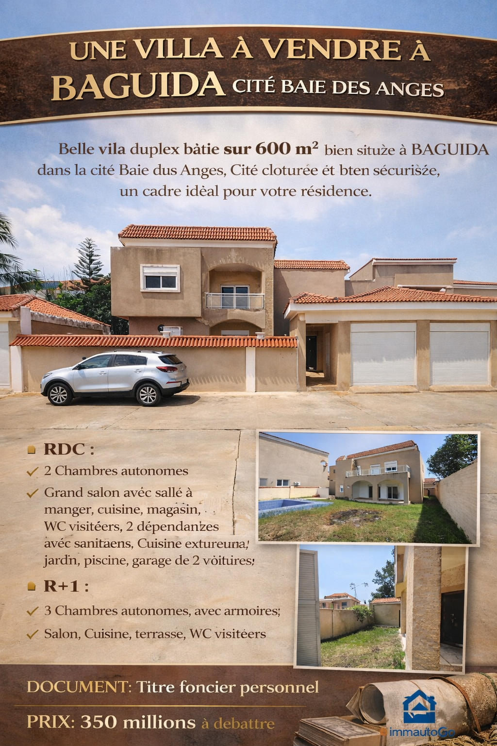 UNE VILLA À VENDRE À BAGUIDA, CITÉ BAIE DES ANGES