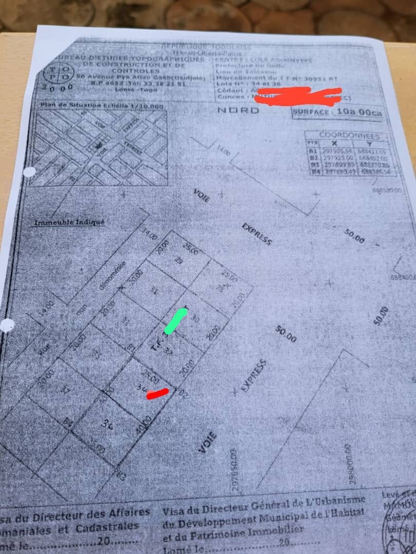 Terrain 1 lot en vente en bordure de la grande voie à Agoè – 55 millions FCFA