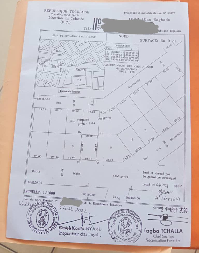 Terrain en vente au bord du goudron à Adidogomé Logoté – 38 millions FCFA