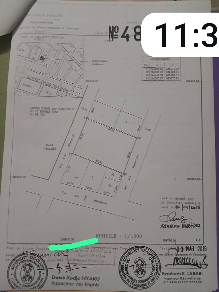 Terrain de 1800 m² en vente à Adidogomé Sagbado – 45 millions FCFA