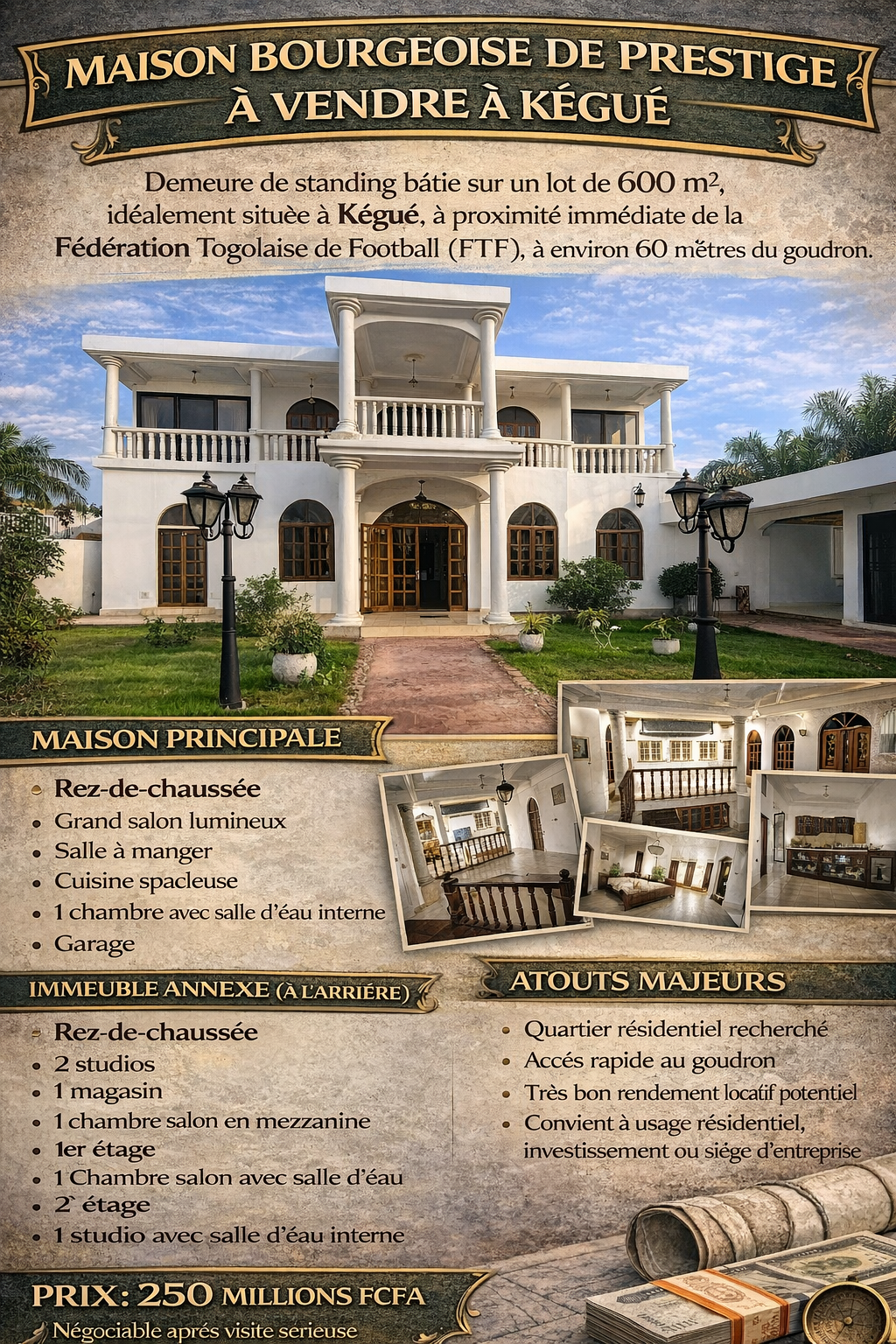 MAISON BOURGEOISE R+1 – 5 CHAMBRES + ANNEXES – À VENDRE À KÉGUÉ