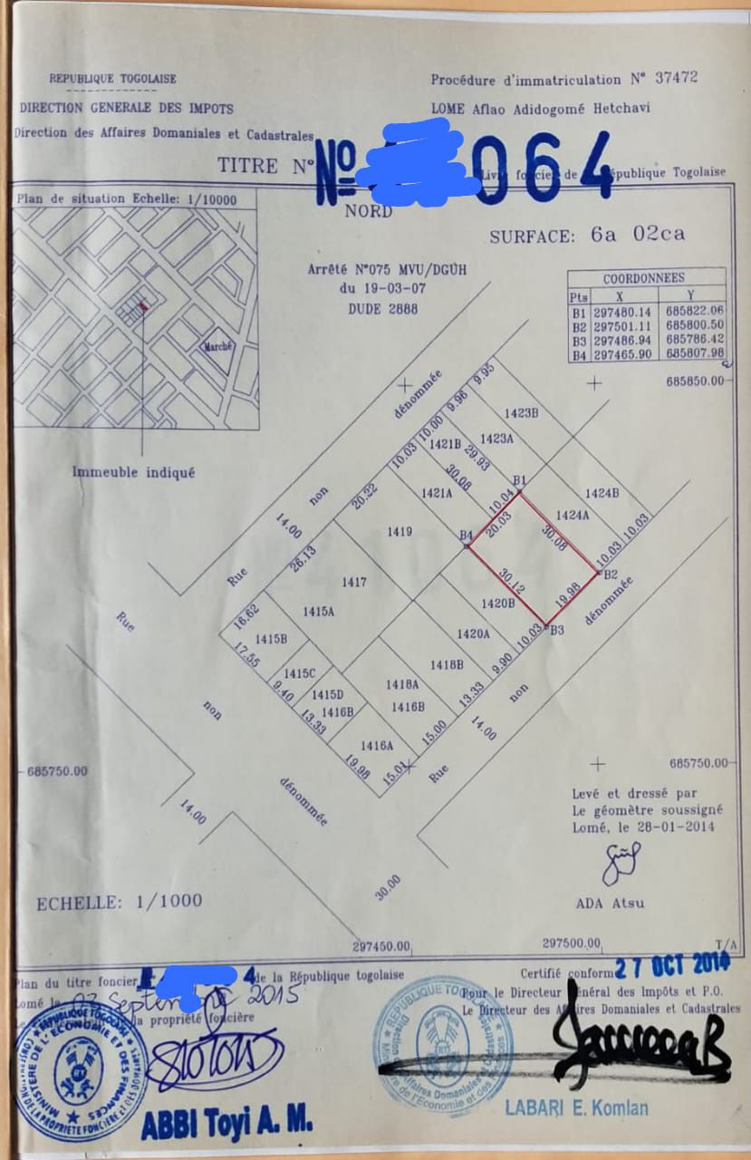 Terrain 1 lot en vente à Avedji Ametossimé – 60 millions FCFA