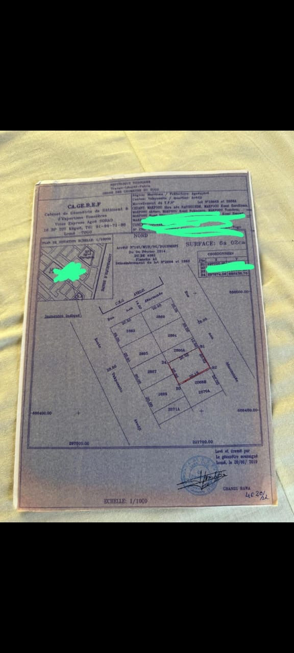 Terrain de 4 lots en vente à Segbé – 80 millions FCFA